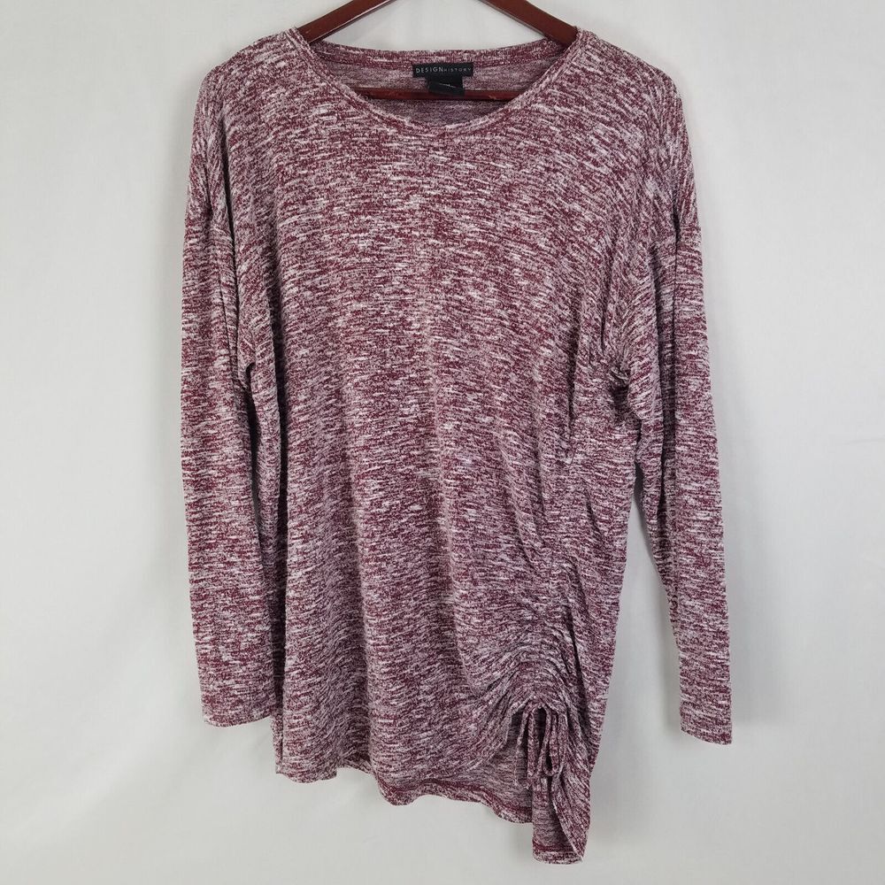 Design Histroy Shirt Womens Medium Burgundy Baggy Top Cinch Side Long Sleeve